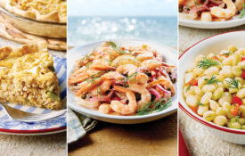 Crab pie, pickled shrimp, and butter beans