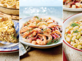 Crab pie, pickled shrimp, and butter beans