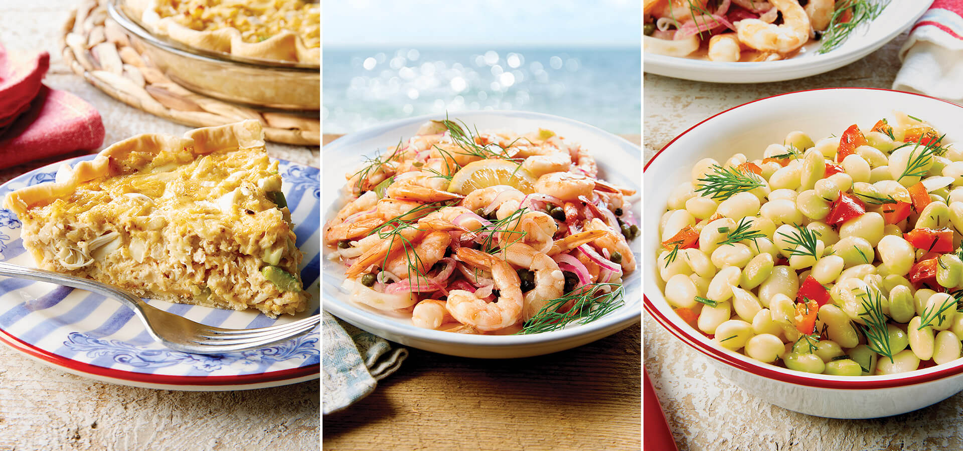 Crab pie, pickled shrimp, and butter beans