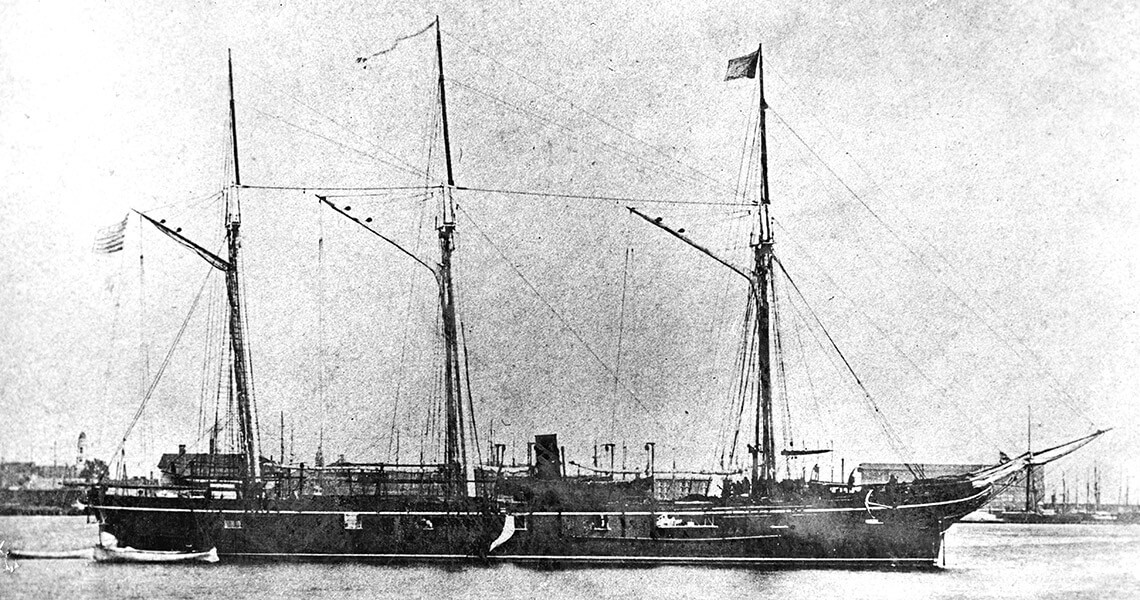 Black and white picture of the USS Huron