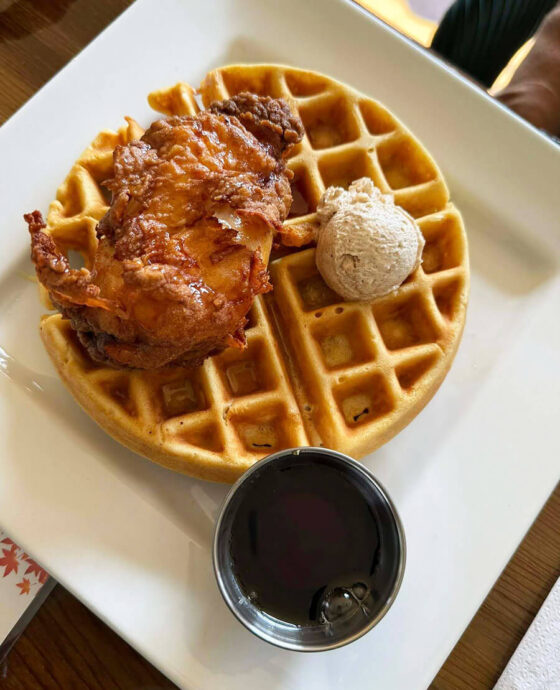 Chicken and waffle at Vicki B's Restaurant & Market