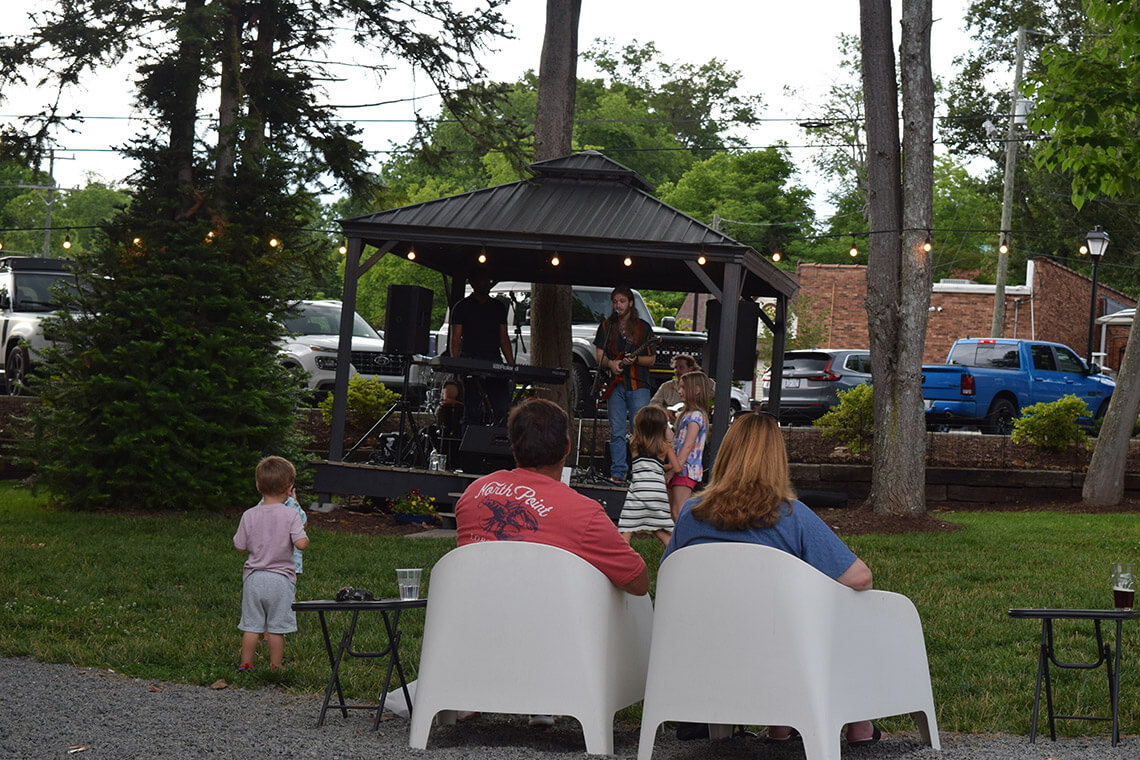 Musician on stage at the River Stage in Elkin