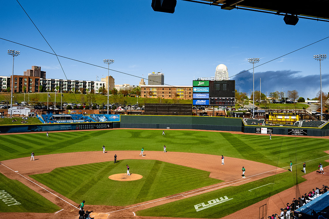 Dash baseball game with downtown Winston-Salem in the background