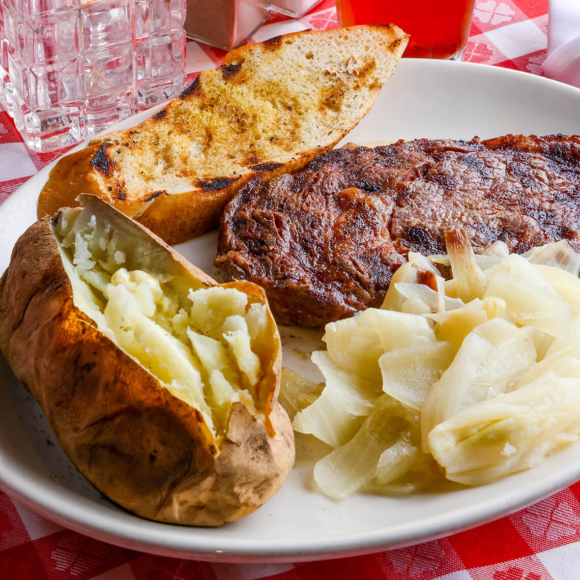 Steak and potato at The Beefmastor Inn