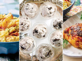 Hot potato salad, oreo pudding cups, chicken thighs