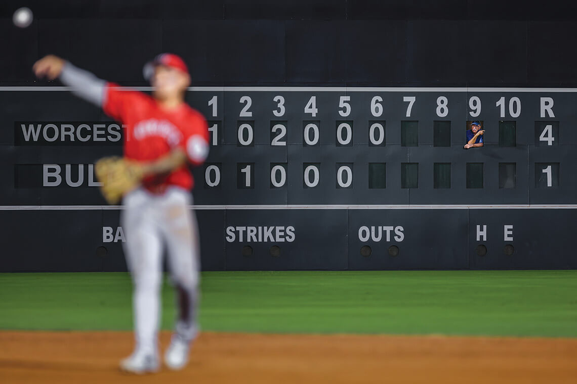 Bulls pitcher and Chris in the scoreboard