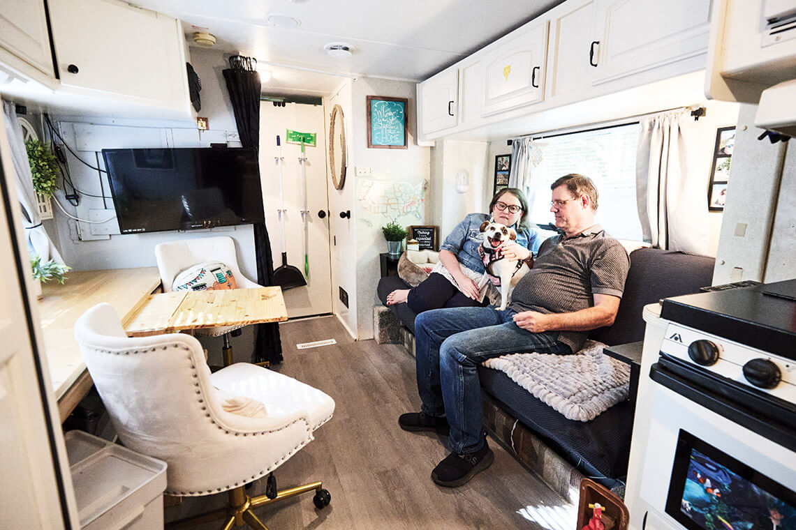 Inside the Finches' camper