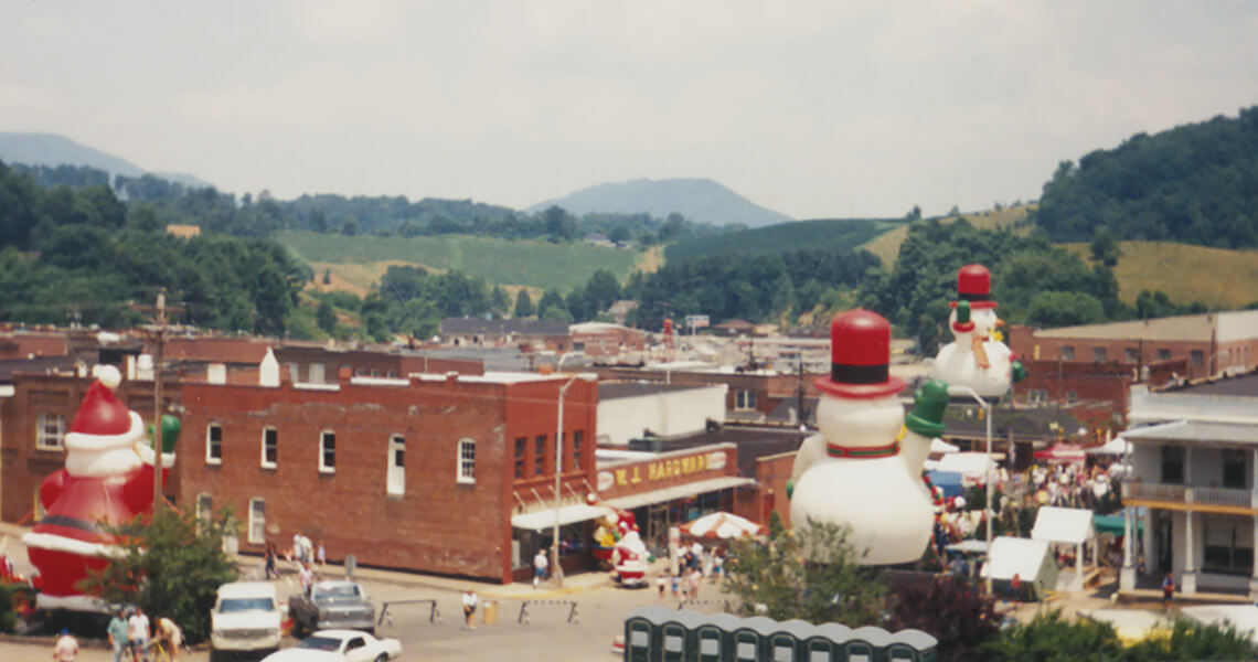 1991 photo of West Jefferson decorated for Christmas in July