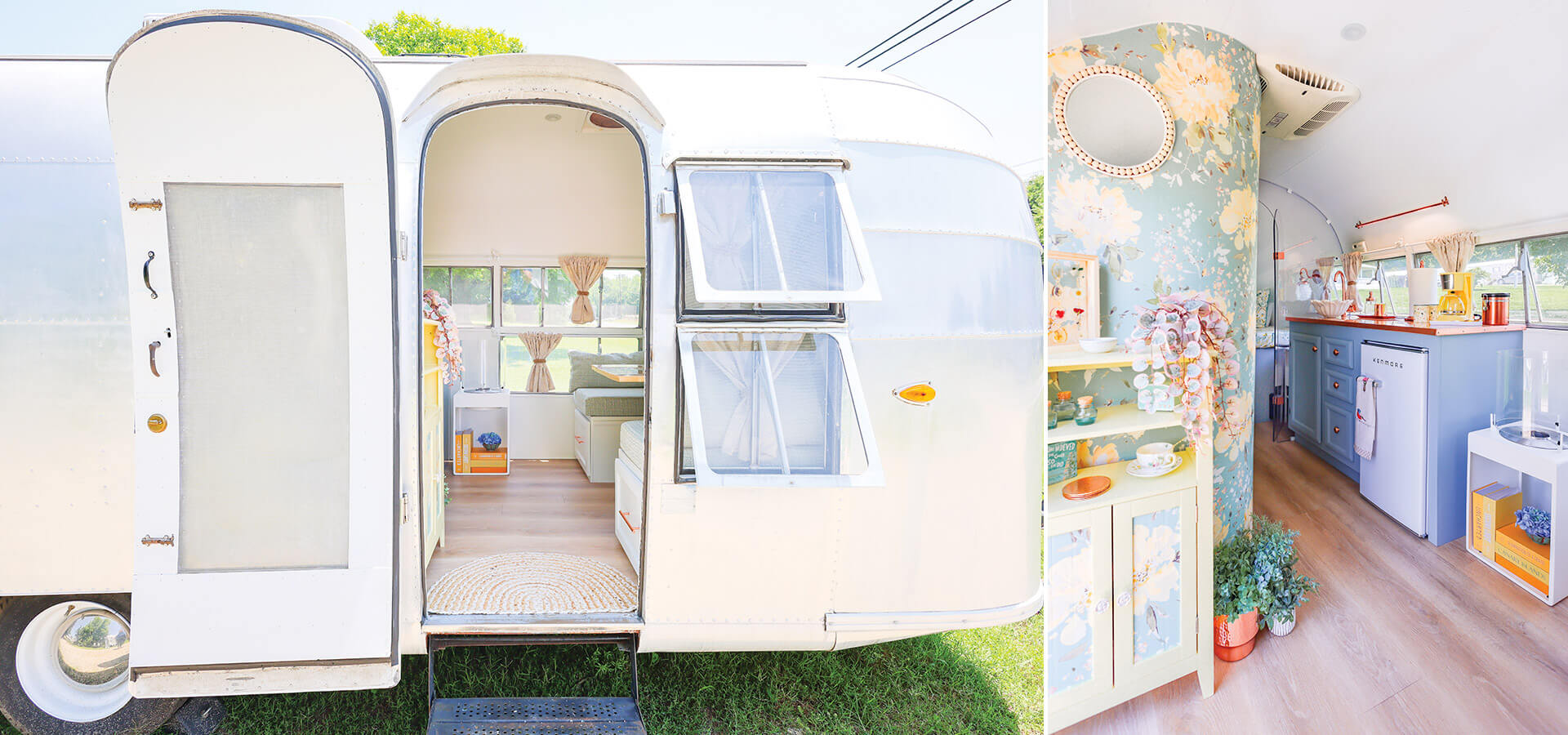 Exterior of the Airstream and renovated interior