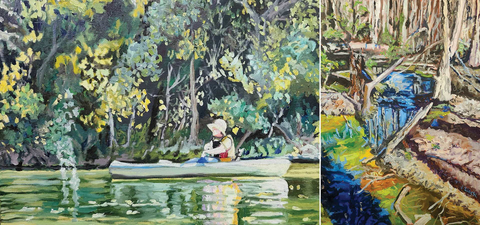 Jared Slack's paintings of creeks in Uwharrie National Forest and Dan Nicholas Park