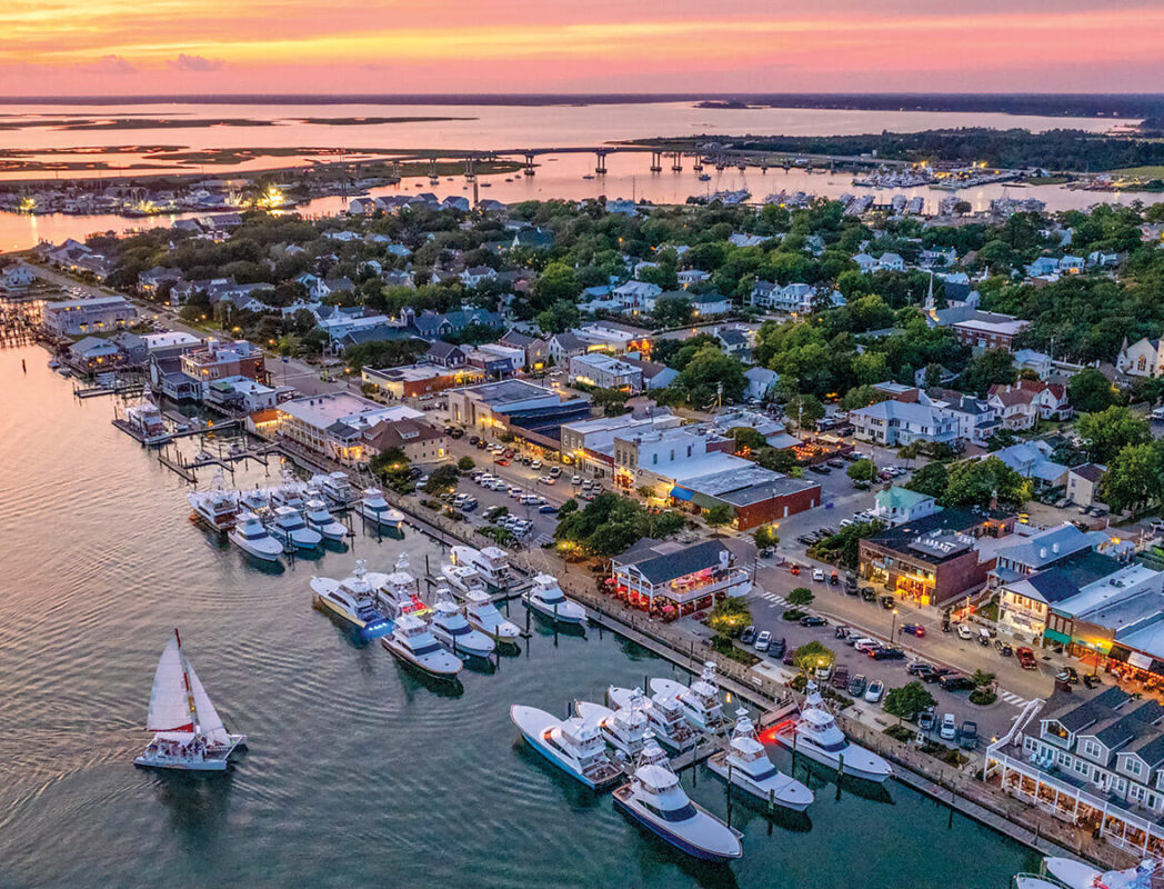 Aerial view of Beaufort waterfront