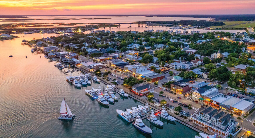 Aerial view of Beaufort waterfront