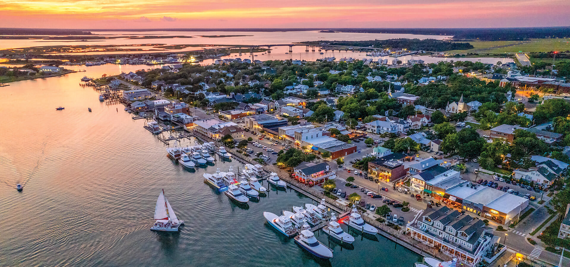 Aerial view of Beaufort waterfront