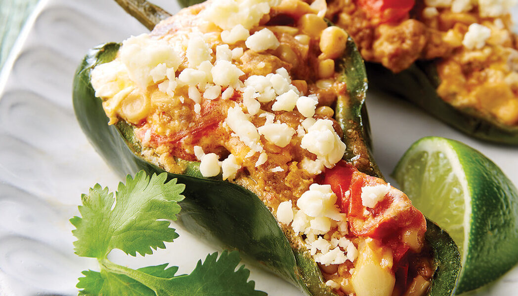 Grilled, stuffed poblano peppers