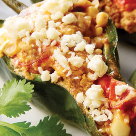 Grilled, stuffed poblano peppers