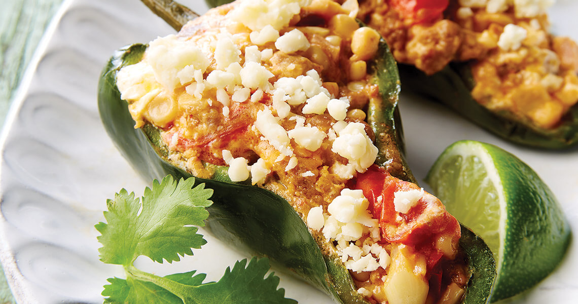 Grilled, stuffed poblano peppers