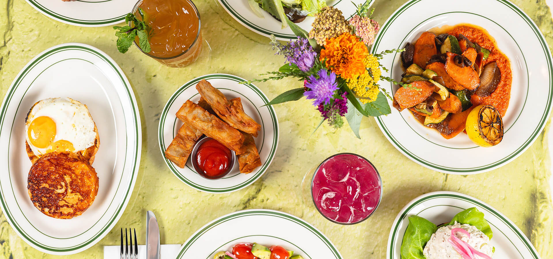 Table of food at Lutra Cafe & Bakery