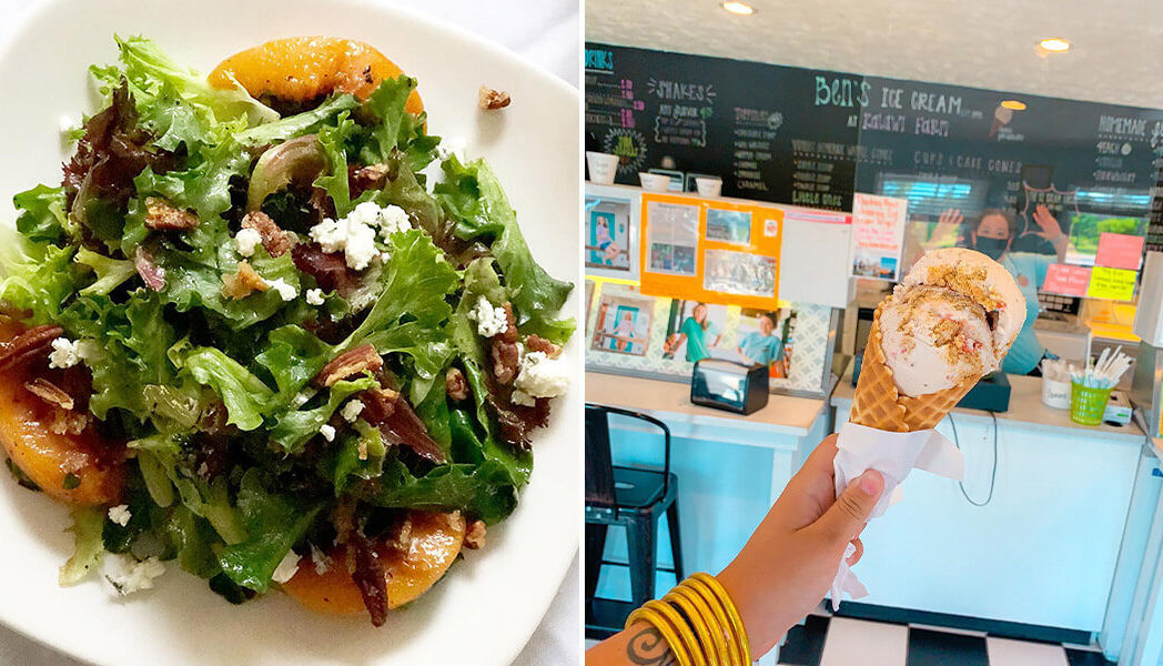 Salad at Ironwood and ice cream cone at Ben's Ice Cream