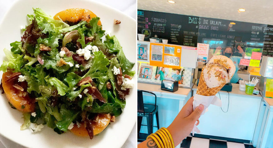 Salad at Ironwood and ice cream cone at Ben's Ice Cream