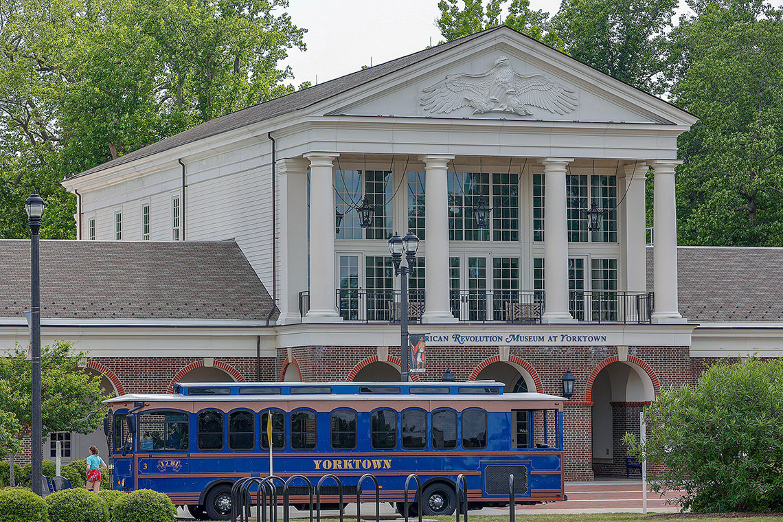 Trolley parked at the American Revolution Museum at Yorktown