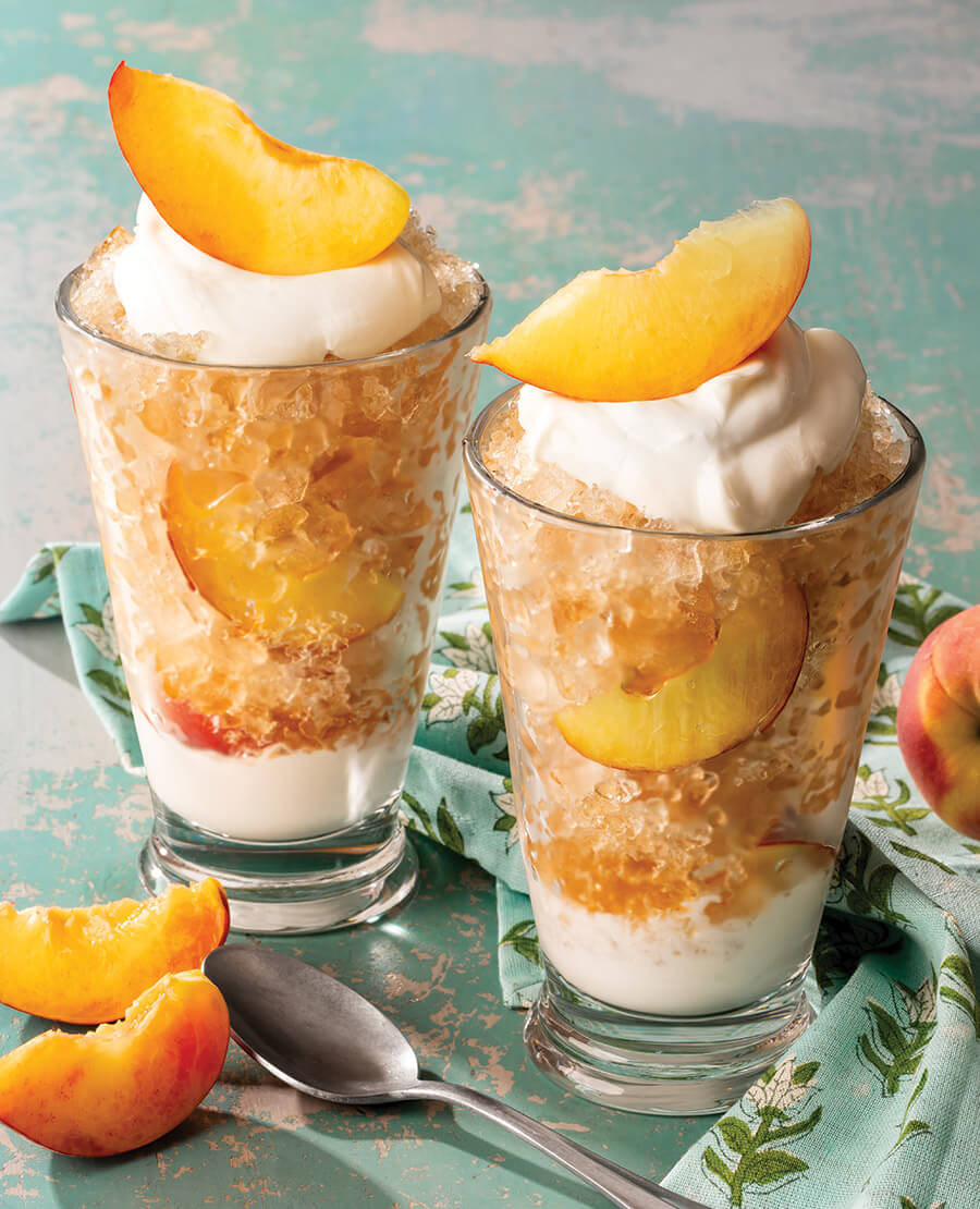 Peach tea granita and cream parfaits