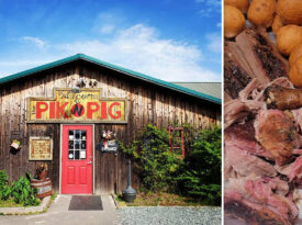 Exterior of the Pik N Pig. Plate of barbecue