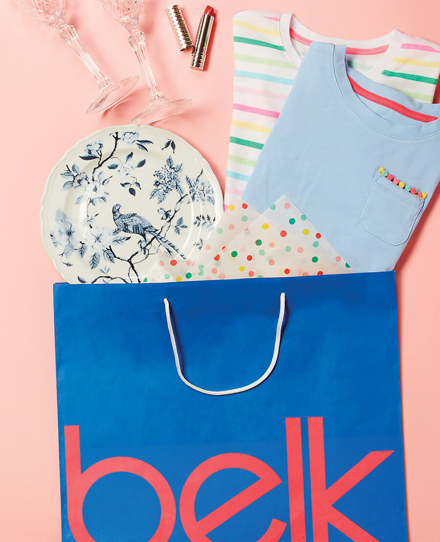 Belk Bag with china plates and clothes