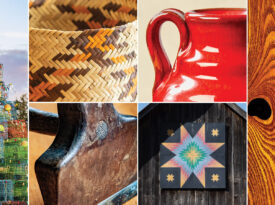 Crab pot Christmas tree, Cherokee basket, face jug, dulcimer, veneer hammer, barn quilt