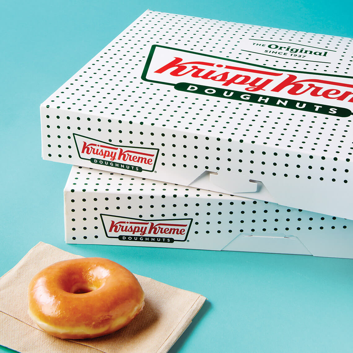 Krispy Kreme doughnut box and doughnut