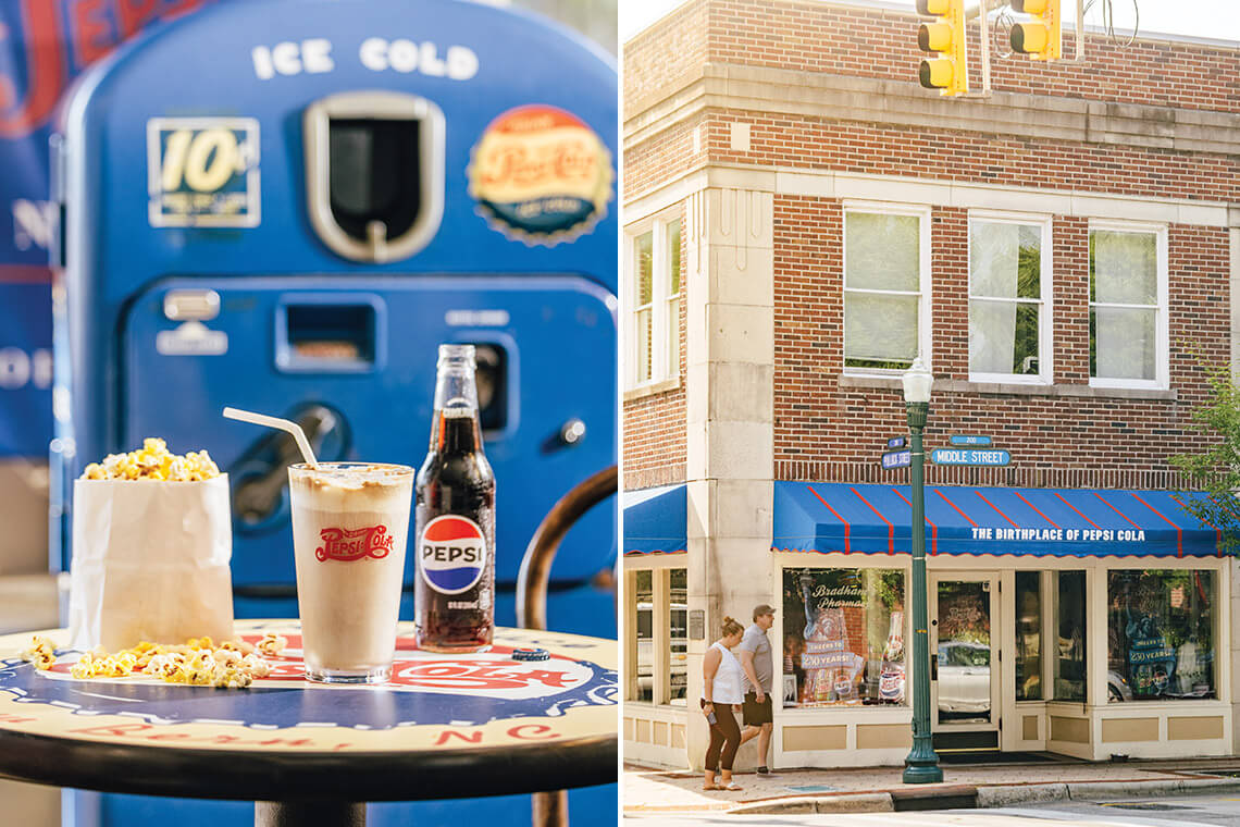 Birthplace of Pepsi Cola in New Bern. Soda table with popcorn and Pepsi