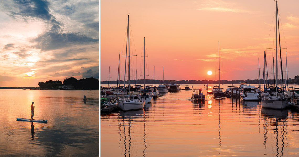 Paddleboarder and boats on Lake Norman