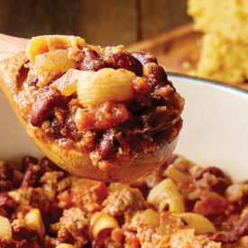 Spoonful of chili mac and cheese